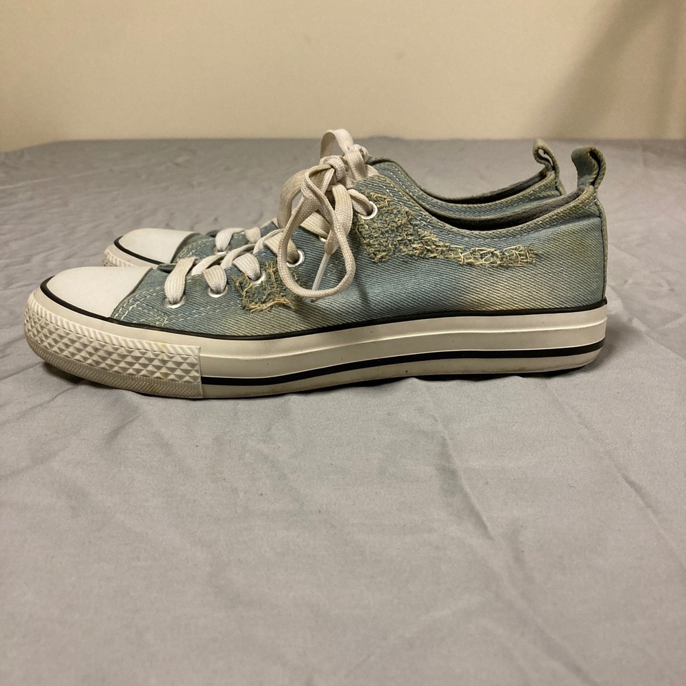 Pep Step Womens Light Wash Denim Distressed Low Top Sneakers Blue Size 7.5 - Picture 2 of 9